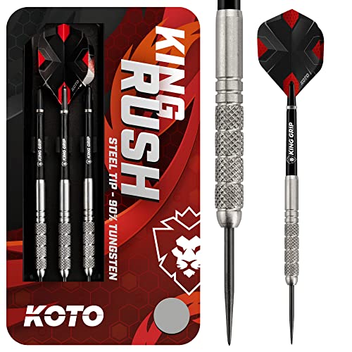 KOTO King Rush 90% Tungsten Darts - 26 Gramm Steeltip Dartfeile aus 90% Wolfram - Profi Stahl Spitzen Dartset mit 3 Pfeile und 3 Shafts - Mit Dart Wallet von KOTO darts