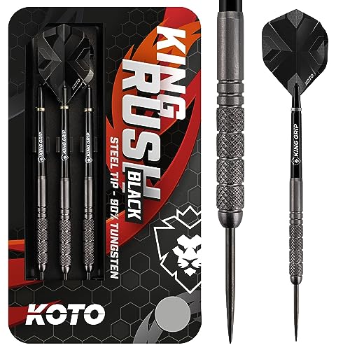 KOTO King Rush Black 90% Tungsten Darts, 24 Gramm Steeltip Dartfeile aus 90% Wolfram, Profi Stahl Spitzen Dartset mit 3 Pfeile und 3 Shafts, Mit Dart Wallet von KOTO darts