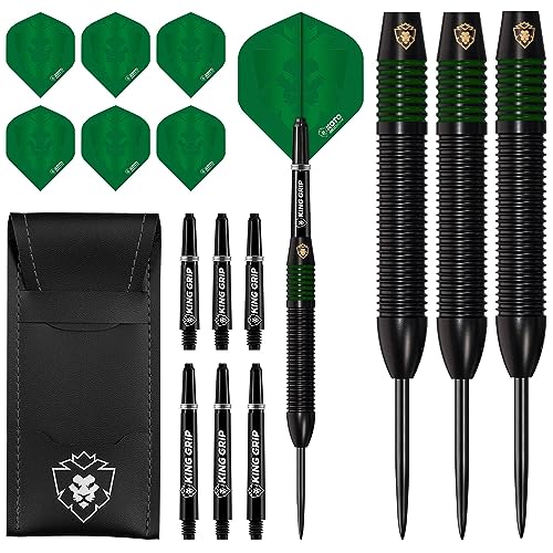 KOTO Kingprove Black & Green Brass Darts, 22 Gramm Brass Dartpfeile mit Stahl Spitzen, Steeltip Dartset mit 3 Messing SteelDarts für Anfänger und Hobbyisten, 6 Flights von KOTO darts