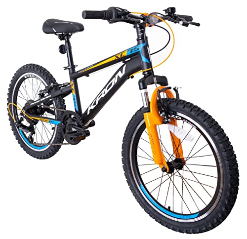 KRON XC 75 Kinder Mountain Bike 20 Zoll ab 6 Jahre | Aluminium MTB Fahrrad 7 Gang Shimano, V-Bremse, 11 Zoll Rahmen, Schwarz Orange von KRON