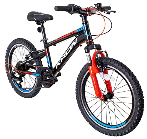 KRON XC 75 Kinder Mountain Bike 20 Zoll ab 6 Jahre | Aluminium MTB Fahrrad 7 Gang Shimano, V-Bremse, 11 Zoll Rahmen, Schwarz Rot von KRON