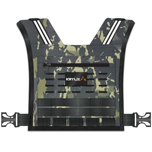 KRYLIX Adjustable Weighted Vest for Men and Women 45lbs Heavy Duty Workout Vest with Removable Iron Weights & Reflective Stripe for Strength Training Running Rucking and Calisthenics (Camo) von KRYLIX