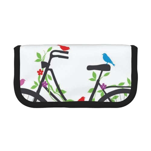 KSANNNS Federmäppchen aus bedrucktem Segeltuch mit Vögeln und Blumen auf Fahrrädern, langlebiges Lern- und Kosmetik-Federmäppchen von KSANNNS