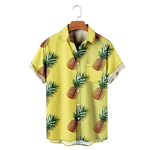 KSKAN Hawaii Hemd,Herren Hawaiihemd Tropische Frucht Druck Hemd Große Ananas Muster Hemd Köstliche Frucht Neuheit Hemd Kubanisches Blumenhemd Funky Party Beach Shirt,5XL von KSKAN