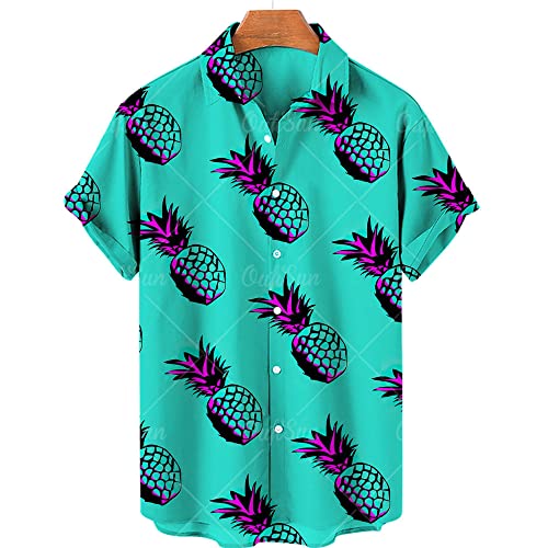 KSKAN Hawaii Hemd Männer,Funky Hawaii Hemden Tropische Früchte Bedrucktes Hemd Punk Ananas Muster Hawaii Top T Shirt Sommer Strand Freizeithemden Blumenmuster Aloha Party Strand Tops 4XL von KSKAN