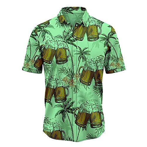 KSKAN Hawaii Hemd Männer,Herren Hawaiian Hemd Köstlicher Bierdruck Hemd Große Größe T-Shirt Bierliebhaber Grün Sommerhemd Herren Hawaiian Blumen Aloha Party Beach Shirt,XL von KSKAN