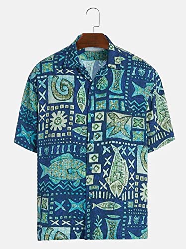 KSKAN Hawaii Hemden,Herren Hawaiian Hemd Fische Druck Hemd Sommer Mystic Ocean Hemd Bohemia Neuheit Druck Hemd Herren Hawaiian Blumenhemd Funky Party Beach Shirt, L von KSKAN