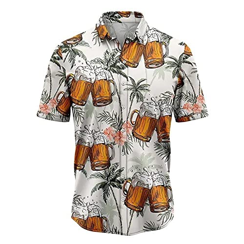 KSKAN Hawaii Hemden,Herren Hawaiian Hemd Köstlich Bier Print Shirt Große Größe T-Shirt Bierliebhaber Grau Sommerhemd Herren Hawaiian Floral Aloha Party Beach Shirt,XL von KSKAN