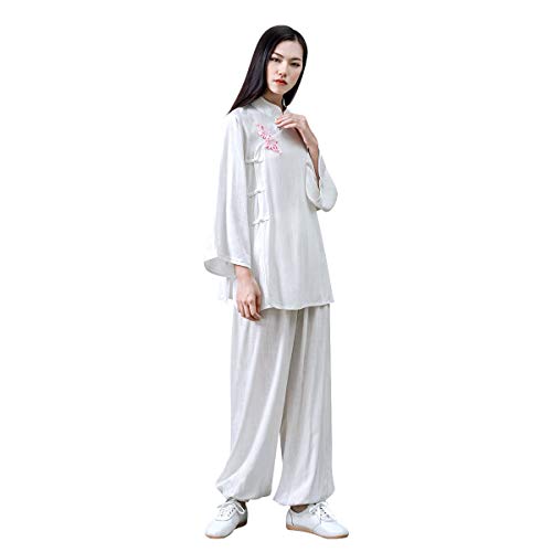 KSUA Damen Kung Fu Uniform Tai Chi Anzug Baumwolle Kampfsportanzug Zen Meditation (Weiß, EU L) von KSUA