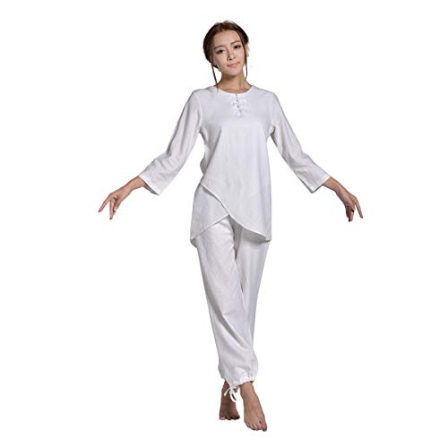 KSUA Frauen Martial Arts Uniform Kung Fu Kleidung Baumwolle Tai Chi Kleidung Trainingsanzug mit Dreiviertel-Ärmeln, EU L/Etikett XL von KSUA