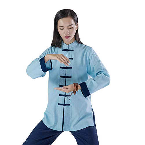 KSUA Frauen Martial Arts Uniform Tai Chi Anzug Chinesische Kung Fu Kleidung Baumwolle Wing Chun Kleidung Zen Meditation, Blau EU XL/Etikett XXL von KSUA