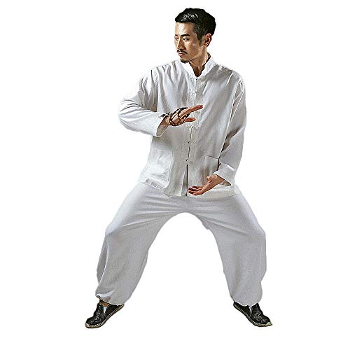 KSUA Herren Tai Chi Uniform Chinesische Kung Fu Kleidung Baumwolle für die Kampfkunst Zen Meditation (Weiß, EU M) von KSUA