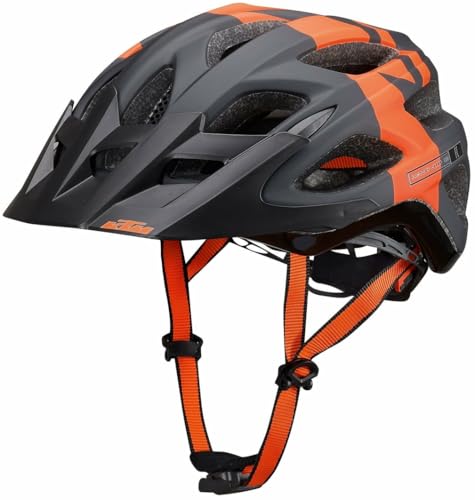 KTM Fahrrad Helm Factory Character 2023 mit Fidlock Verschluss-System, mit Visier, Schwarz Matt/Orange Matt 54-58 cm von KTM