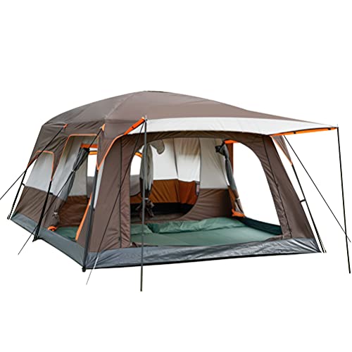 KTT Extra großes Zelt für 10–12 Personen (B), Familien-Kabinenzelt, 2 Zimmer, 3 Türen und 3 Fenster mit Netz, gerade Wand, wasserdicht, doppellagig, großes Zelt für Outdoor, Picknick, Camping, von KTT