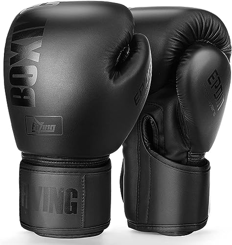 Boxhandschuhe für Damen und Herren, Boxing Training Gloves,geeignet für Boxen, Kickboxen, gemischte Kampfsportarten, Thai, MMA, Kampftraining (Schwarz, 10oz) von KUANG QUAN