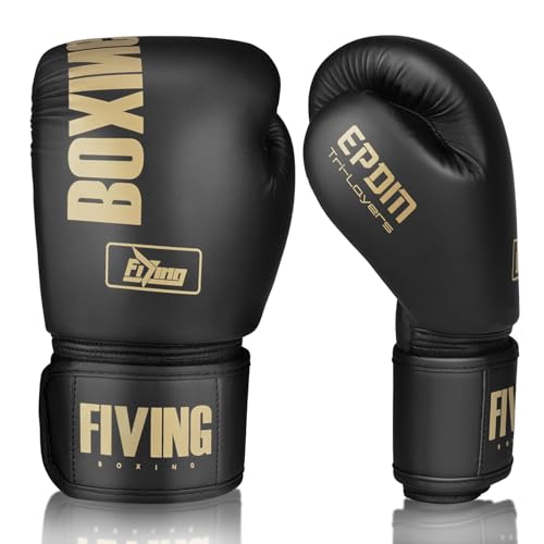 Boxhandschuhe für Damen und Herren, Boxing Training Gloves,geeignet für Boxen, Kickboxen, gemischte Kampfsportarten, Thai, MMA, Kampftraining (Schwarzes Gold, 14oz) von KUANG QUAN