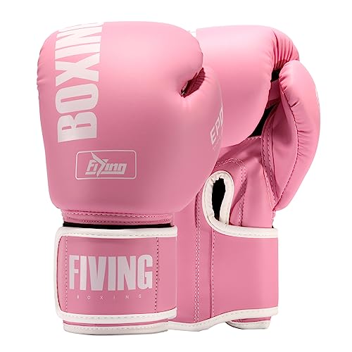 FIVING Pro Style Boxhandschuhe für Damen, PU-Leder, Training, Muay Thai, Sparring, Kampfsport, Boxsack-Handschuhe, Workout für Damen (New pink, 12oz) von KUANG QUAN