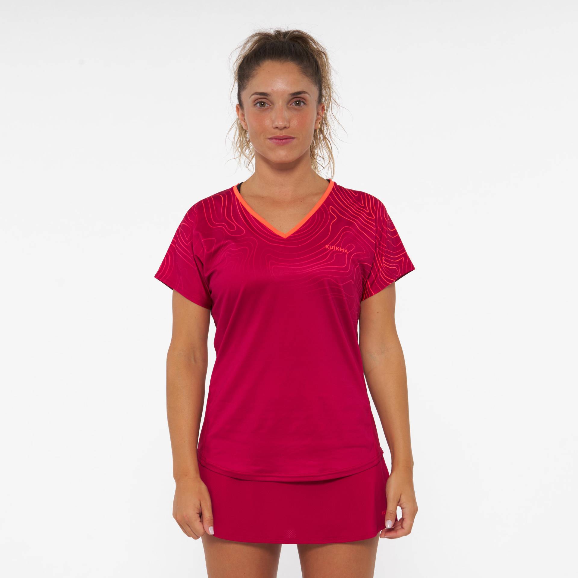 Damen Padel T-Shirt kurzarm atmungsaktiv - PTS 500 rot von KUIKMA