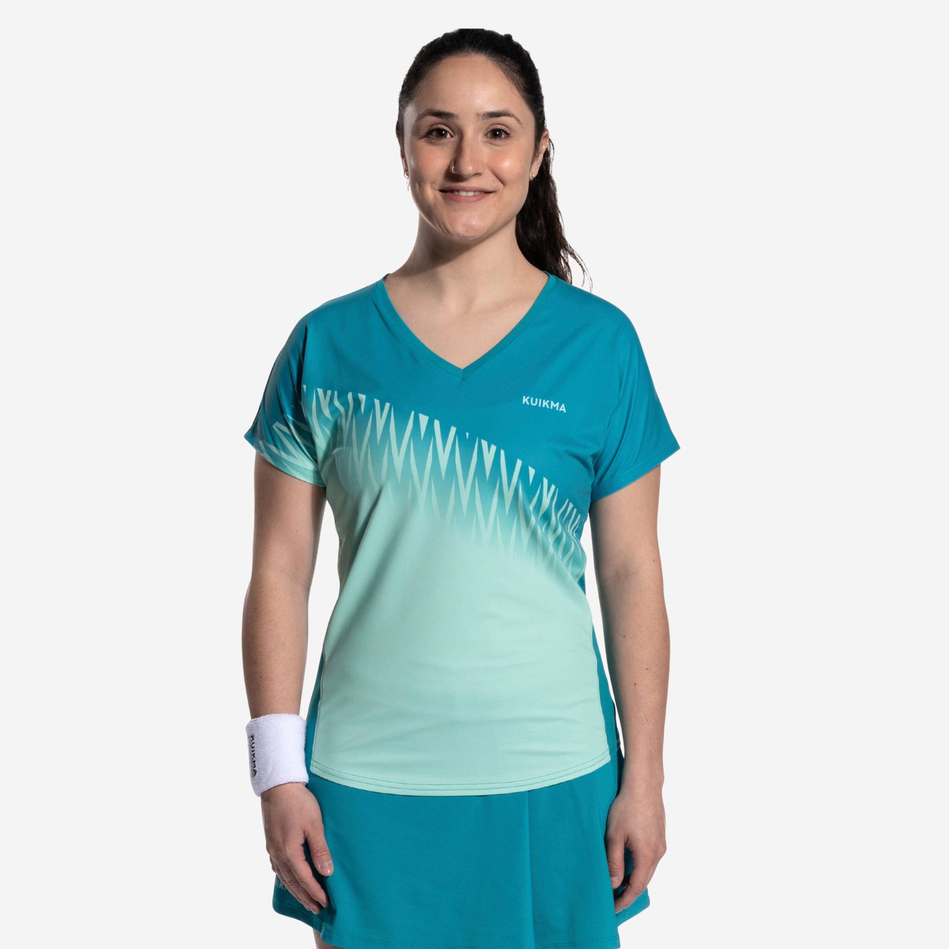 Damen Padel T-Shirt kurzarm atmungsaktiv - PTS 500 türkis von KUIKMA
