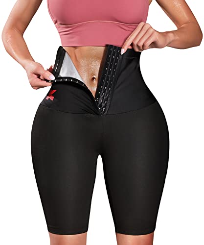 KUMAYES Sauna-Shorts für Damen, hohe Taille, schlankmachend, Kompression, Thermo-Workout, Body-Shaper, Oberschenkel (schwarz, groß) von KUMAYES