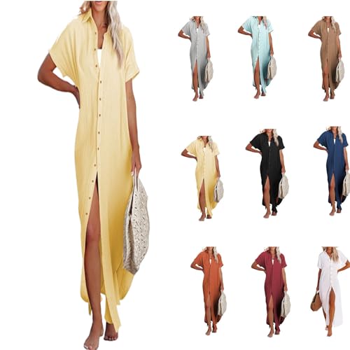 KUNTENG Frauen-Badeanzug-Vertuschungen, Knopfleiste, Strand-Badeanzug-Vertuschungen, Lange Kimono-Strickjacken (D,XL) von KUNTENG