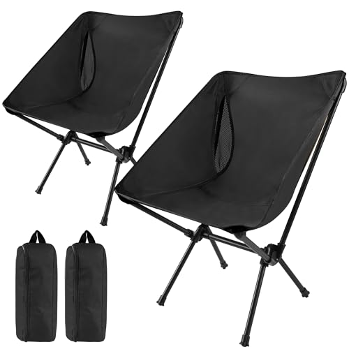 KUOGAS Campingstuhl faltbar – Ultralichter Klappstuhl mit 150 kg Tragkraft, Kleines Packmaß & Robustes Design für Camping, Picknick und Outdoor-Aktivitäten (Schwarz | 2-Piece Set) von KUOGAS