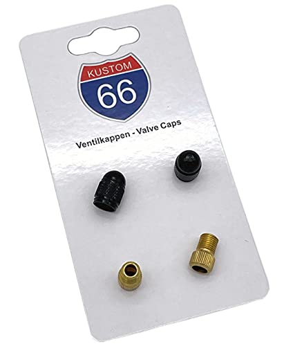 KUSTOM66 2er Set Ventilkappen und 2 Fahrrad Adapter - Bullet Mini - für JEDES Fahrrad geeignet (Schwarz) von KUSTOM66