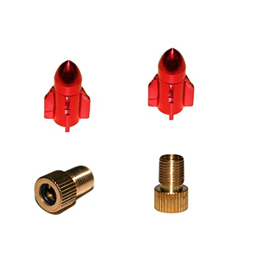 KUSTOM66 2er Set Ventilkappen und 2 Fahrrad Adapter - Rocket - in rot für jedes Fahrrad geeignet von KUSTOM66