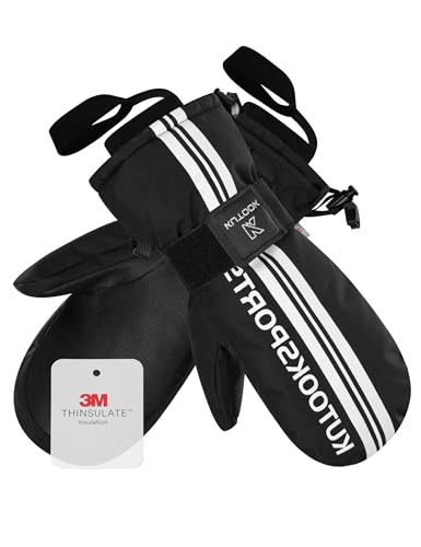 KUTOOK Fäustlinge Skihandschuhe Herren Mitten Extra Warm Wasserdicht Atmungsaktiv Damen Winterhandschuhe Fausthandschuhe mit Abnehmbarer Handgelenkschützer Snowboard Skifahren Wintersport Schwarz M von KUTOOK