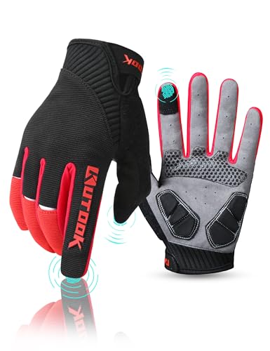 KUTOOK Fahrradhandschuhe Herren Mit Gel Vollfinger MTB Handschuhe Fahrrad Bekleidung Rot XL von KUTOOK