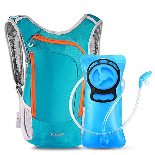 Trinkrucksack mit 2L Trinkblase Isolierung Schicht Wasserrucksack für Laufen, Wandern, Reiten, Camping, Radfahren, Klettern (Grün) von KUYOU
