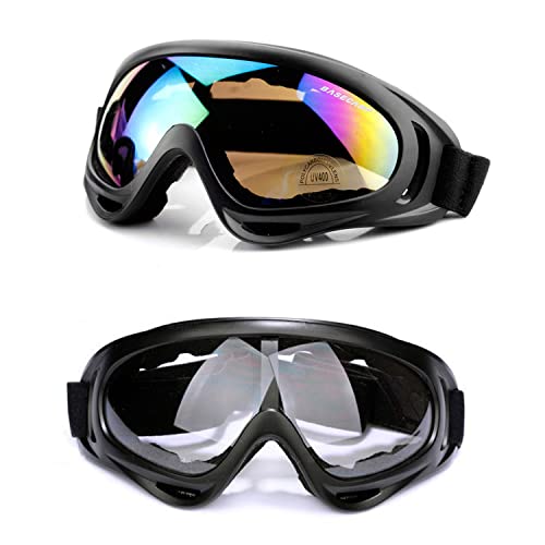 KUYT 2 Stück Ski Snowboard Brille, UV-Schutz Goggle, Motocross Brille Helmkompatible, Anti-Fog Skibrille, Sportbrille für Skifahren Motorrad Fahrrad von KUYT