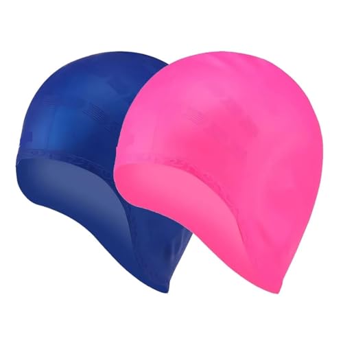Badekappe, Silikon-Badekappe for Damen und Erwachsene mit langem Haar, Mehrfarbig(2 Caps (Blue Pink)) von KXAOXGRC
