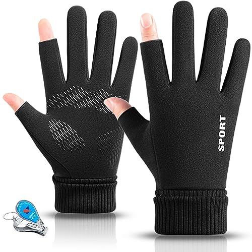 KXF Sport Fingerlose Handschuhe für Handy Spiel Radfahren Laufen Wandern Fahren Offene Finger Touchscreen Fleece Winter Warme Handschuhe Fäustlinge für Damen Herren von KXF