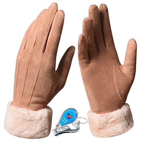 KXF Warme Winterhandschuhe für Damen, superweiches Wildleder, Touchscreen, dickes Fleece gefüttert, Handschuhe, kaltes Wetter, winddicht, Outdoor-Sport-Handschuhe von KXF