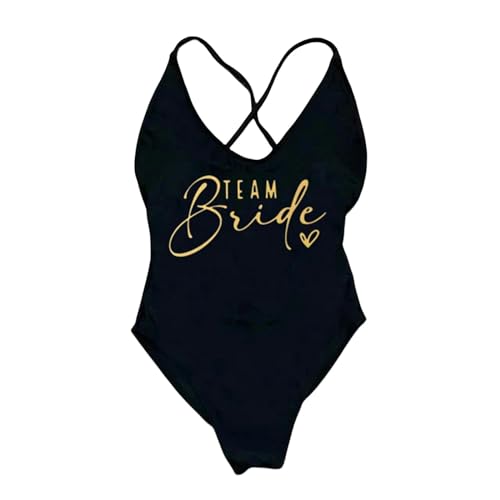 KYATON Bikini Damen Drucken Sie EIN Stück Badeanzug Team Braut Badeanzug Gepolstert Badebekleidung-Dg162-Black-Xl von KYATON