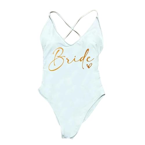 KYATON Bikini Damen Drucken Sie EIN Stück Badeanzug Team Braut Badeanzug Gepolstert Badebekleidung-Dg162B-White-L von KYATON