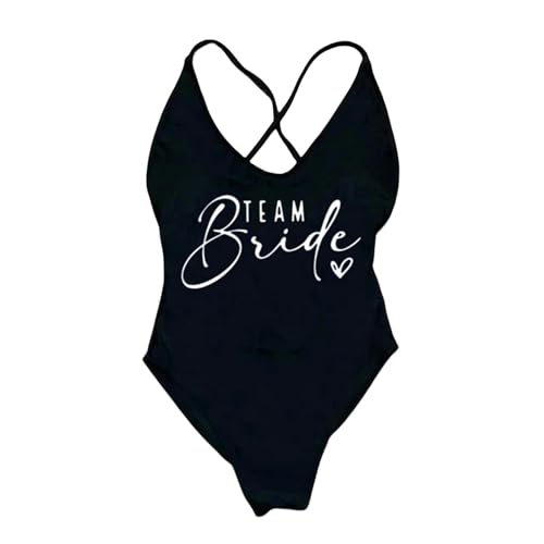 KYATON Bikini Damen Drucken Sie EIN Stück Badeanzug Team Braut Badeanzug Gepolstert Badebekleidung-Dwhite162-Black-Xl von KYATON