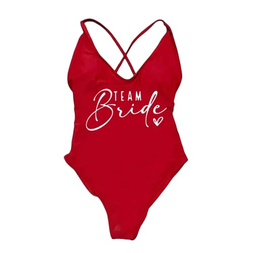 KYATON Bikini Damen Drucken Sie EIN Stück Badeanzug Team Braut Badeanzug Gepolstert Badebekleidung-Dwhite162-Rot-S von KYATON