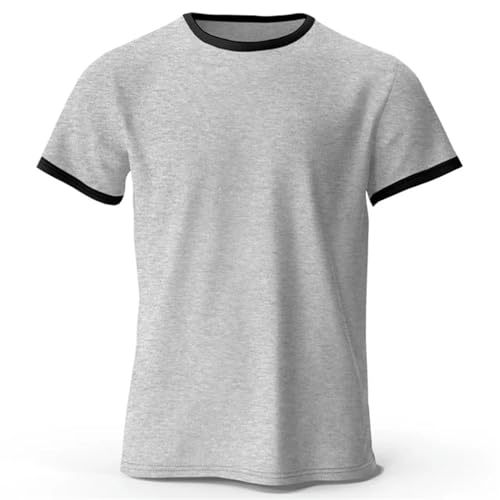 KYATON Herren T-Shirt Herren Baumwoll-T-Shirt Klassiker Übergroß-Pt-Schwarz-Grau-L von KYATON