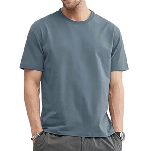 KYATON Herren T-Shirt T-Shirt Für Männer Sommer-Baumwolltops T-Shirts O-Neck Männer Kleidung Plus Größe M Bis 5XL-Blau-L (53-60 Kg) von KYATON