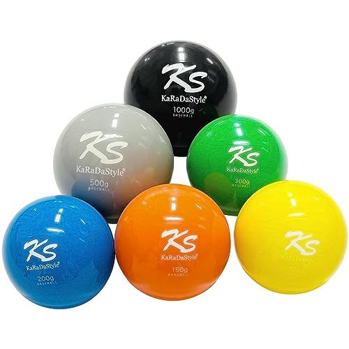 KaRaDaStyle Plyo Trainingsbälle für Baseball- und Softball, Übungsbälle zum Schlagen von gewichteten Bällen, variables Gewicht, 130 g, 150 g, 200 g, 300 g, 500 g, 1000 g, 6 Stück von KaRaDaStyle