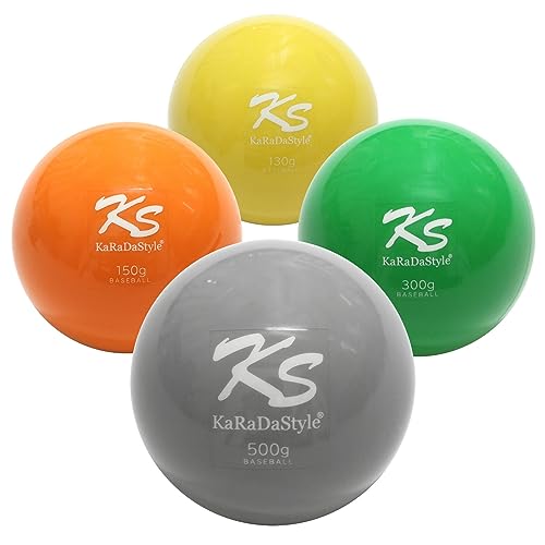 KaRaDaStyle Plyo Trainingsbälle für Baseball- und Softball, Übungsbälle zum Schlagen von gewichteten Bällen, variables Gewicht, 130 g, 150 g, 200 g, 500 g, 4 Stück von KaRaDaStyle