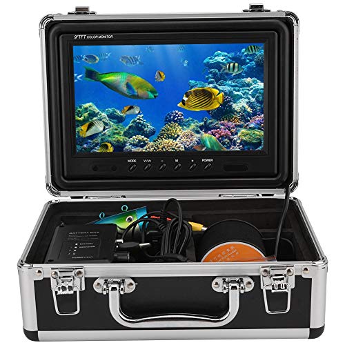 Unterwasserfischen Kamera 9 Zoll Farbmonitor HD 1000TVL Fischfinder Videokamera 4500 mAh 12 STÜCKE Led leuchten 30 Meter Kabel Bionic Aussehen für Angeln/Tauchen/Aquakultur(EU Stecker) von Kafuty