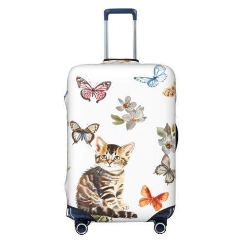 Kaifanee Elastische Reisegepäckabdeckung, Koffer-Schutz, Katzen, Schmetterlinge, schönes Tiermotiv, Koffer-Abdeckung, kratzfest, passend für 68,6 - 76,2 cm Gepäck, Katzen Schmetterlinge, S(18"-22" von Kaifanee