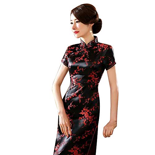 Kalaokei Cheongsam-Kleid, traditionelles Pflaumenblüten-Design, für Damen, chinesisches langes Cheongsam-Abendkleid, Schwarz/Rot, 4XL von Kalaokei