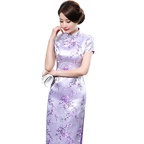 Kalaokei Cheongsam-Kleid, traditionelles Pflaumenblüten-Design, für Damen, chinesisches langes Cheongsam-Abendkleid, hellviolett, 3XL von Kalaokei