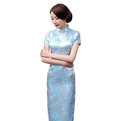 Kalaokei Cheongsam-Kleid, traditionelles Pflaumenblüten-Design, für Damen, chinesisches langes Cheongsam-Abendkleid, himmelblau, 4XL von Kalaokei