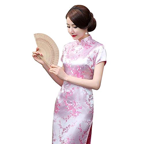Kalaokei Cheongsam-Kleid, traditionelles Pflaumenblüten-Design, für Damen, chinesisches langes Cheongsam-Abendkleid, rose, XL von Kalaokei