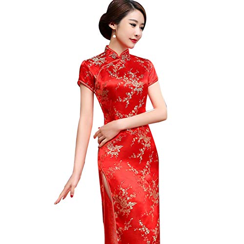 Kalaokei Cheongsam-Kleid, traditionelles Pflaumenblüten-Design, für Damen, chinesisches langes Cheongsam-Abendkleid, rot, XXL von Kalaokei